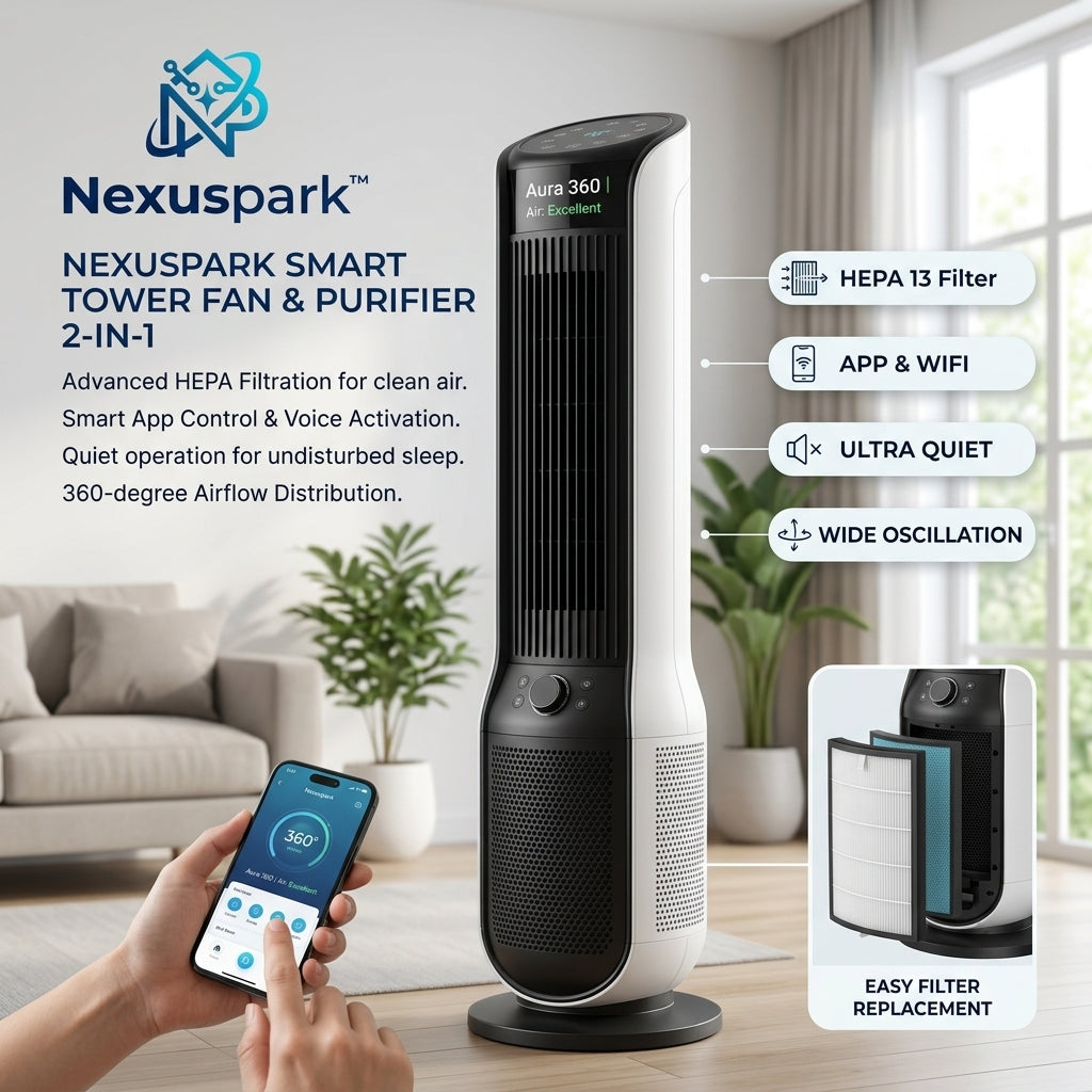 Nexuspark™ HaloBreeze Multi-Zone Smart Tower Fan & Air Purifier 🌬️✨